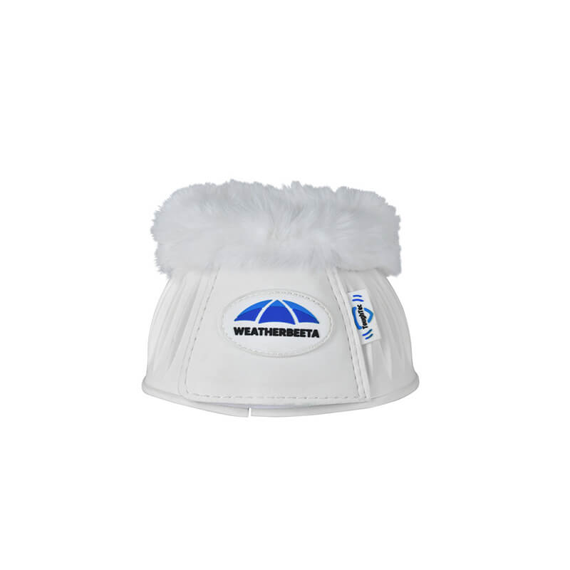 Weatherbeeta Tough-Tec Prime Fleece Trim Rubber Bell Boots in White/White with logo.
