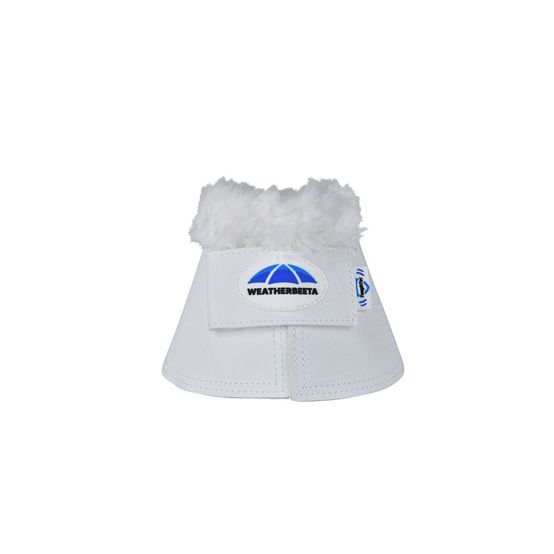 Weatherbeeta Tough-Tec Fleece Trim Bell Boots White for horse overreach protection.