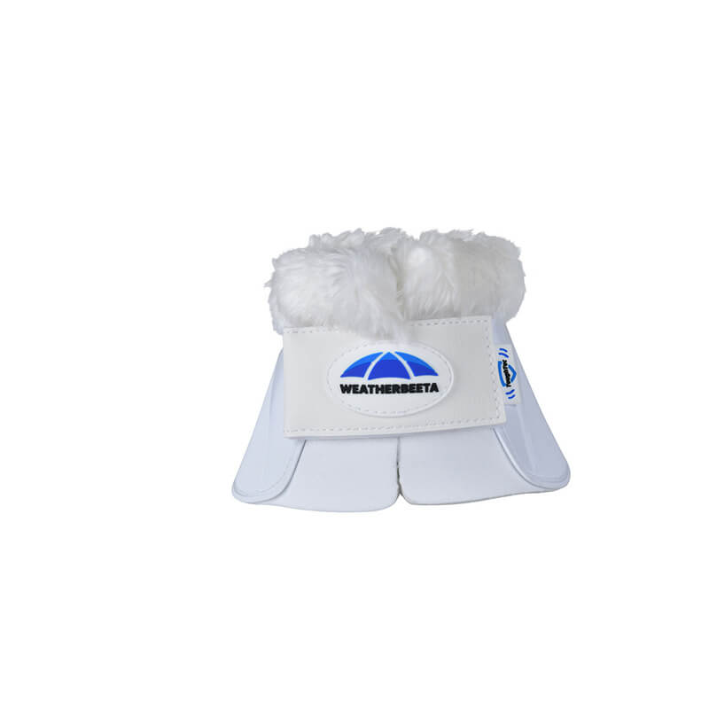 Weatherbeeta Tough-Tec fleece trim bell boots in white offer superior hoof protection.