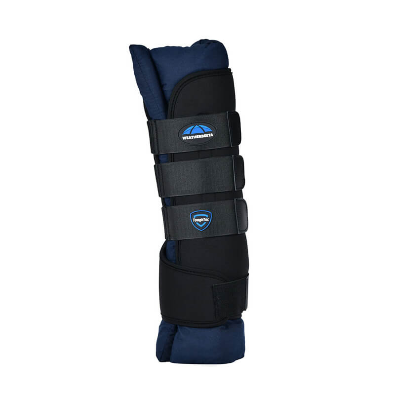 Weatherbeeta Tough-Tec Stable Boot Wraps Black/Navy with three Velcro straps for leg protection.