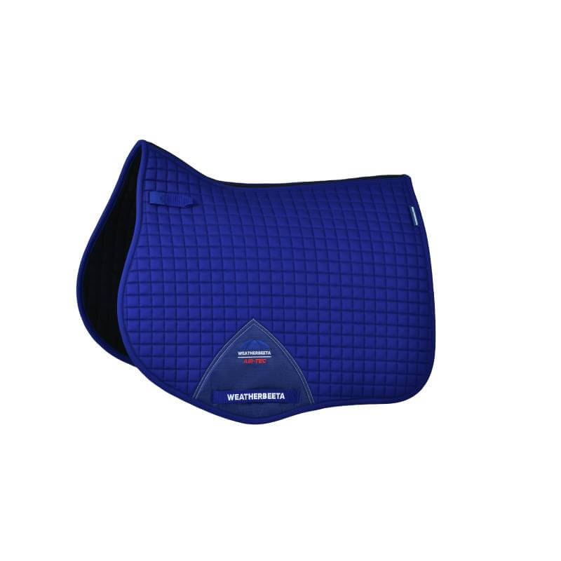 Weatherbeeta Prime Air-Tec Cobalt saddle pad with logo on white background.