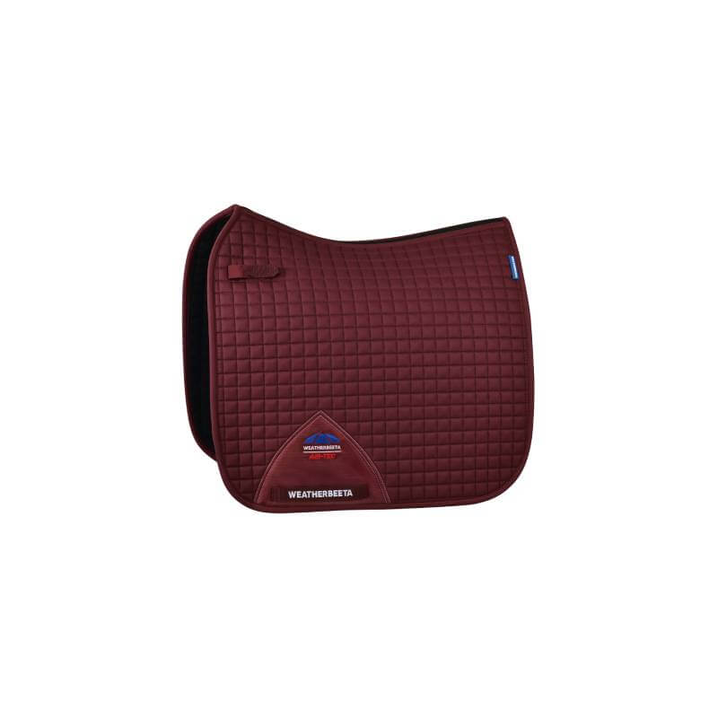 Burgundy Weatherbeeta Prime Air-Tec dressage pad with logo on the lower corner.