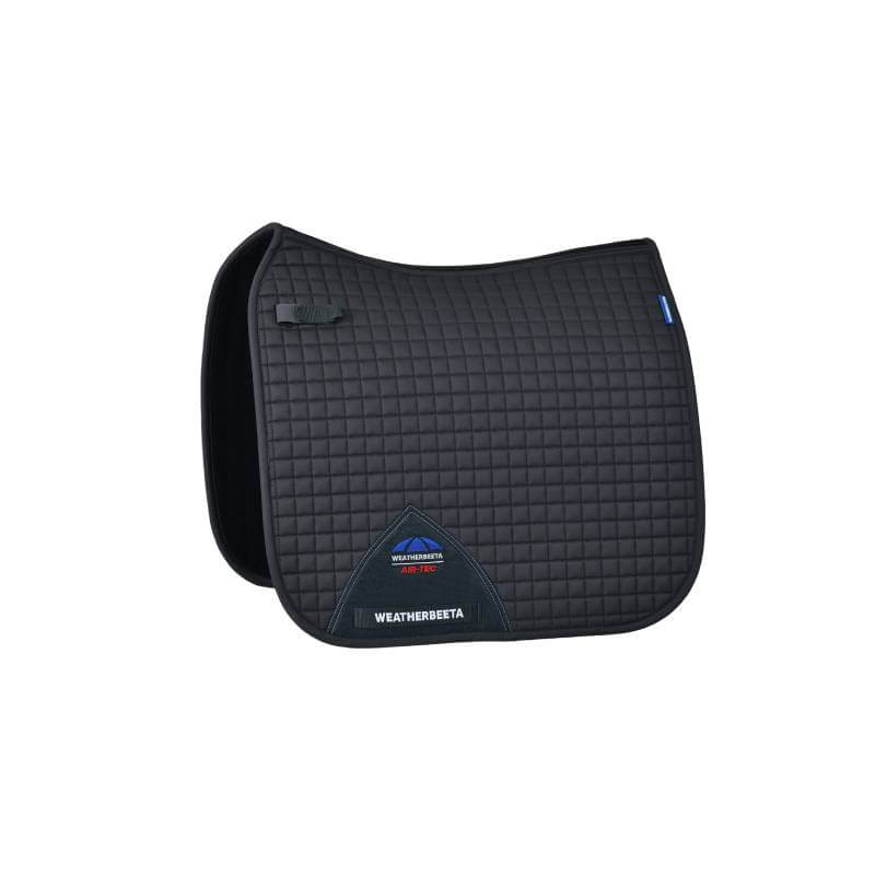 Charcoal Weatherbeeta Prime Air-Tec dressage saddle pad with logo on white background.