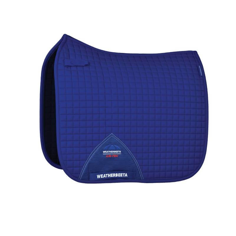 Weatherbeeta Prime Air-Tec Dressage Saddle Pad Cobalt with quilted design and label.