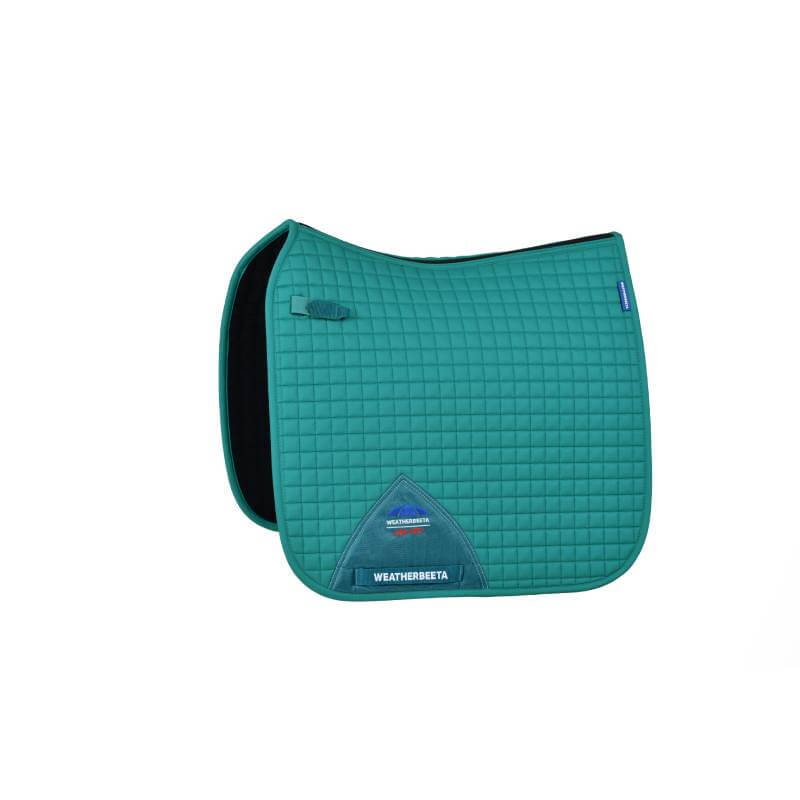 Weatherbeeta Prime Air-Tec Dressage Saddle Pad in dark turquoise with corner logo.