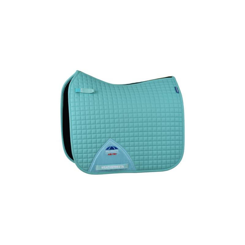 Weatherbeeta Prime Air-Tec Light Aqua dressage pad with wick-easy lining and small logo.