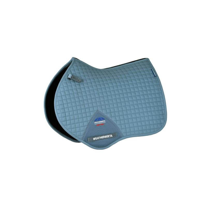 Light blue Weatherbeeta Prime Air-Tec Jump Shaped Saddle Pad, Washed Denim, on white background.