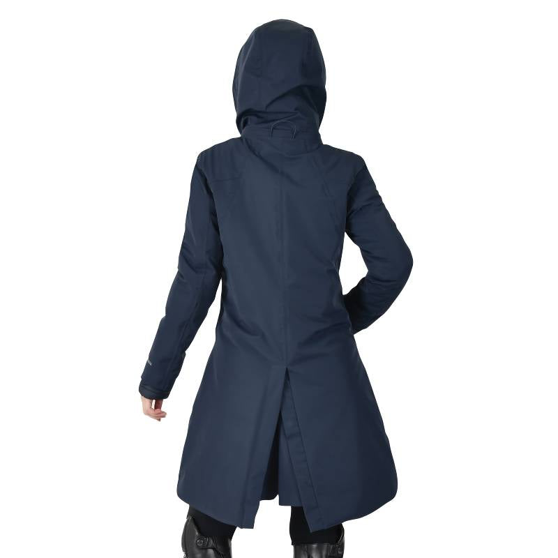 Person shown from the back wearing a Weatherbeeta All Purpose Waterproof Longline Jacket in navy.