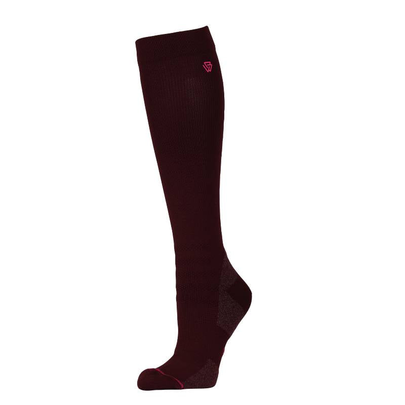 Weatherbeeta Compression Knee Length Sock in Mulberry/Bright Pink with small logo near the top.