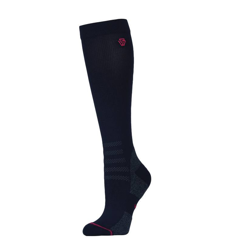 Weatherbeeta Compression Knee Length Riding Sock Navy/Bright Pink, shown on white background.