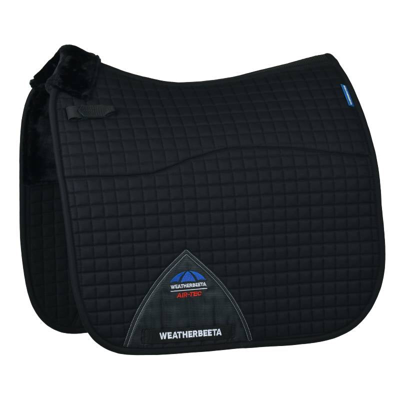 Weatherbeeta Prime Air-Tec Comfy Fleece Dressage Saddle Pad in black with sheepskin wither relief.