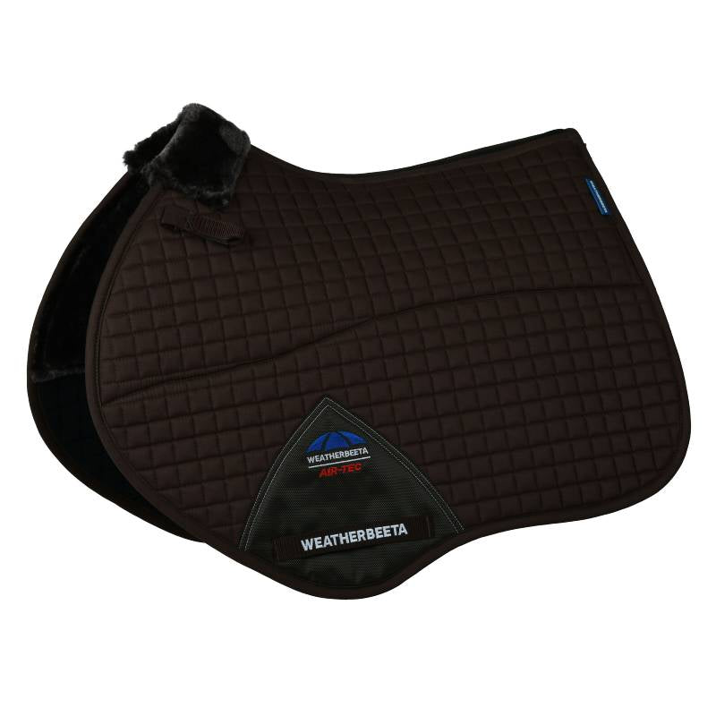 Weatherbeeta Prime Air-Tec Comfy Fleece Jump Saddle Pad in brown with comfy fleece trim.
