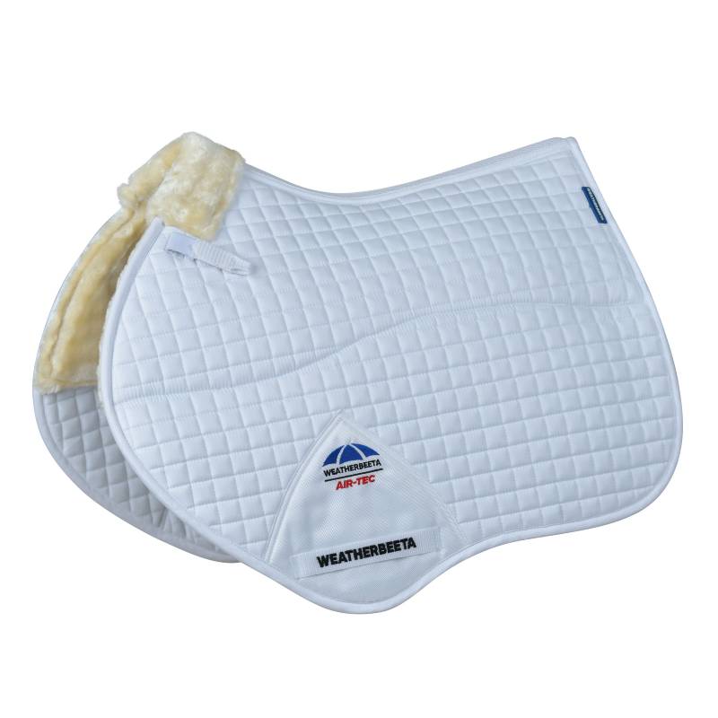 Weatherbeeta Prime Air-Tec Comfy Fleece Jump Saddle Pad White with breathable mesh.
