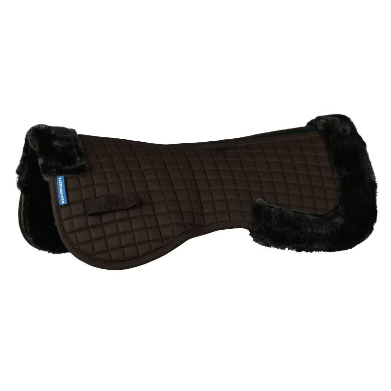 Weatherbeeta Prime Air-Tec Comfy Fleece Half Pad in brown with fleece trim and quilted design.