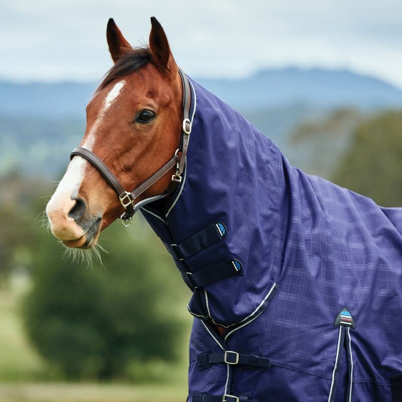 Weatherbeeta Comfitec Prelim Turnout Rug Combo Neck Medium Light Weight 100G Navy Embossed Plaid