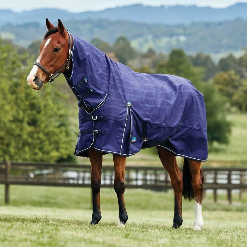 Weatherbeeta Comfitec Prelim Turnout Rug Combo Neck Medium Light Weight 100G Navy Embossed Plaid