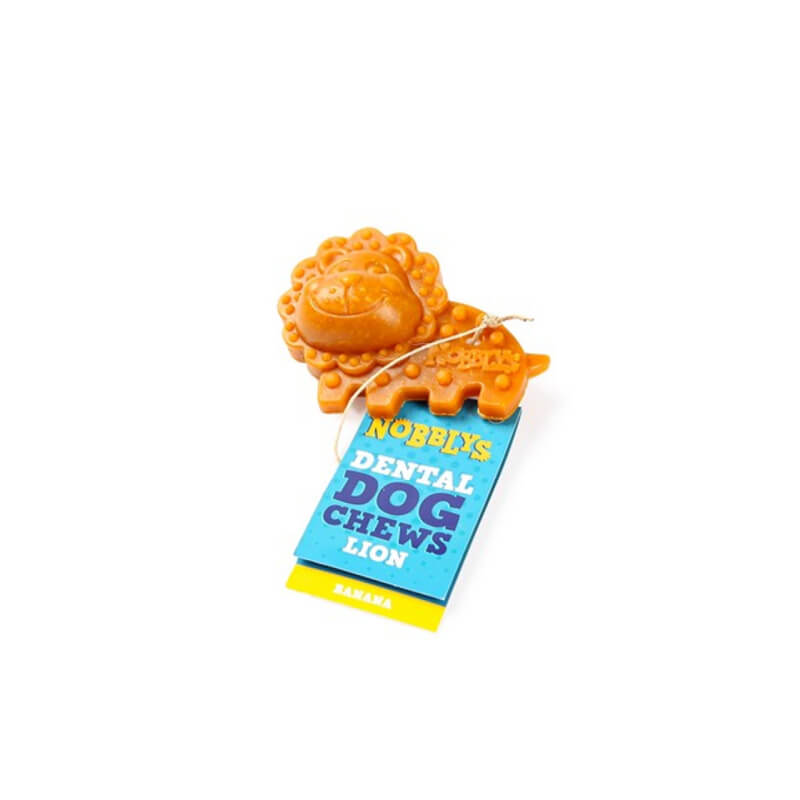 Petello Nobblys Banana Lion Chew for Dogs 40g—grain free dental dog treat by Petello.
