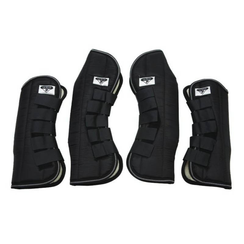 Four Saxon Travel Boots Black with fleece lining and Velcro straps on a white background.