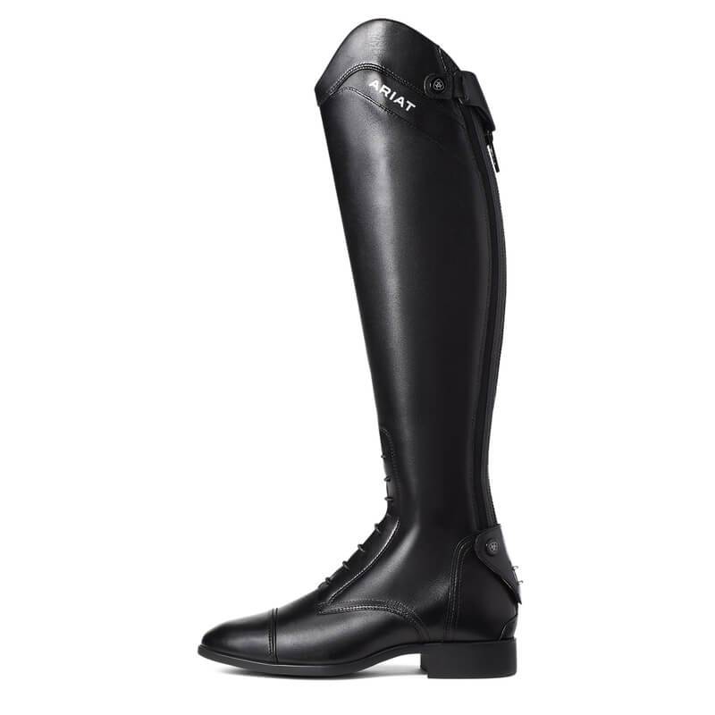 Ariat Palisade tall boots: full-grain leather, low heel, back zipper. Brand: Ariat. Black.