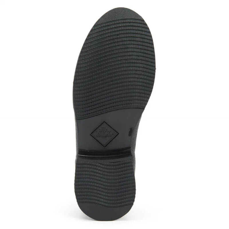 Black Muckboot Wear ankle boots with textured rubber sole and central diamond logo.