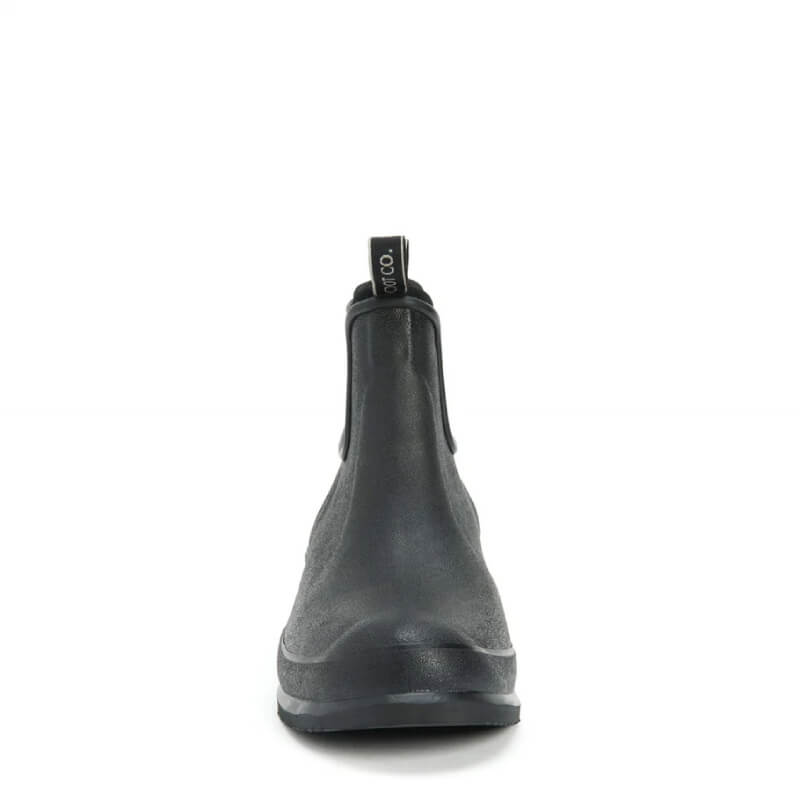 Front view of Muckboot Wear Ankle Boots Black, waterproof with pull tab, on white background.