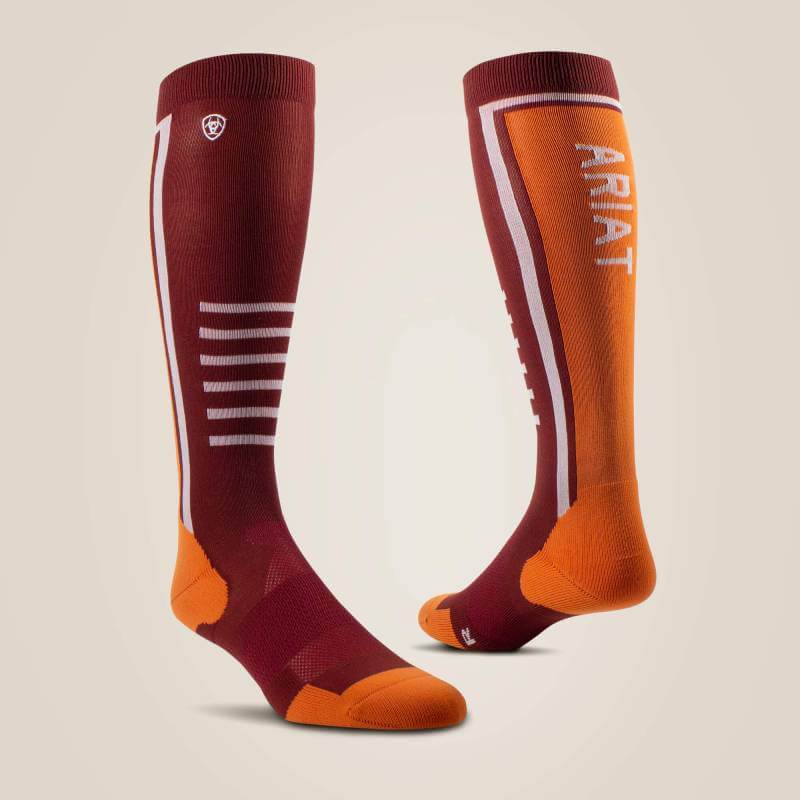 Ariat Ariattek Slimline Performance Socks Fired Brick/Pumpkin One Size