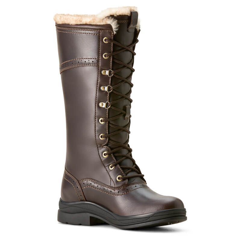 Ariat Wythburn II Sherpa H2O Boots: tall dark mocha waterproof boots with fur lining and laces.