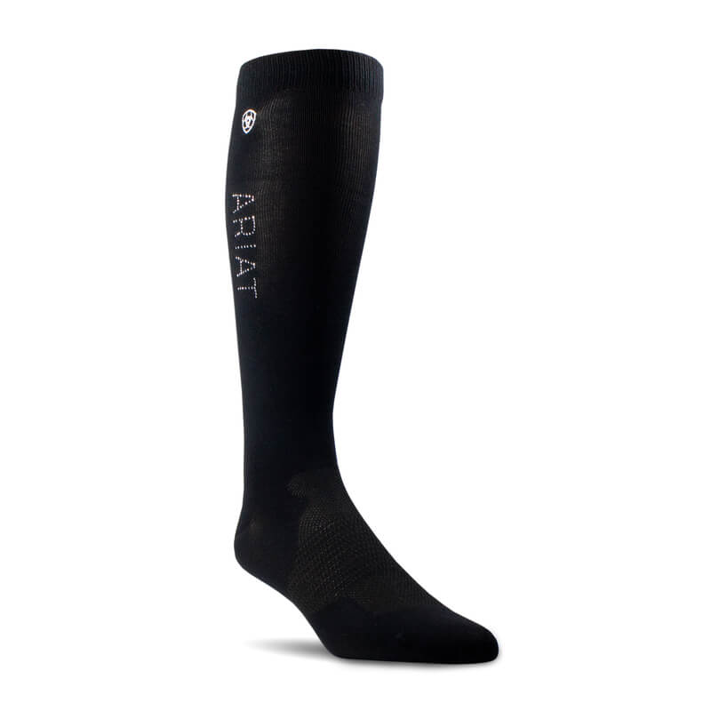 Ariat Ariattek Radiant Socks Black are moisture-wicking tall socks with logo near the top.