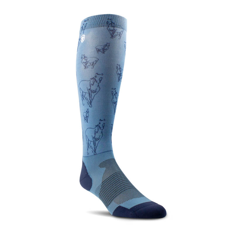 Ariat Ariattek Slim Printed Socks Navy Sketch Horse