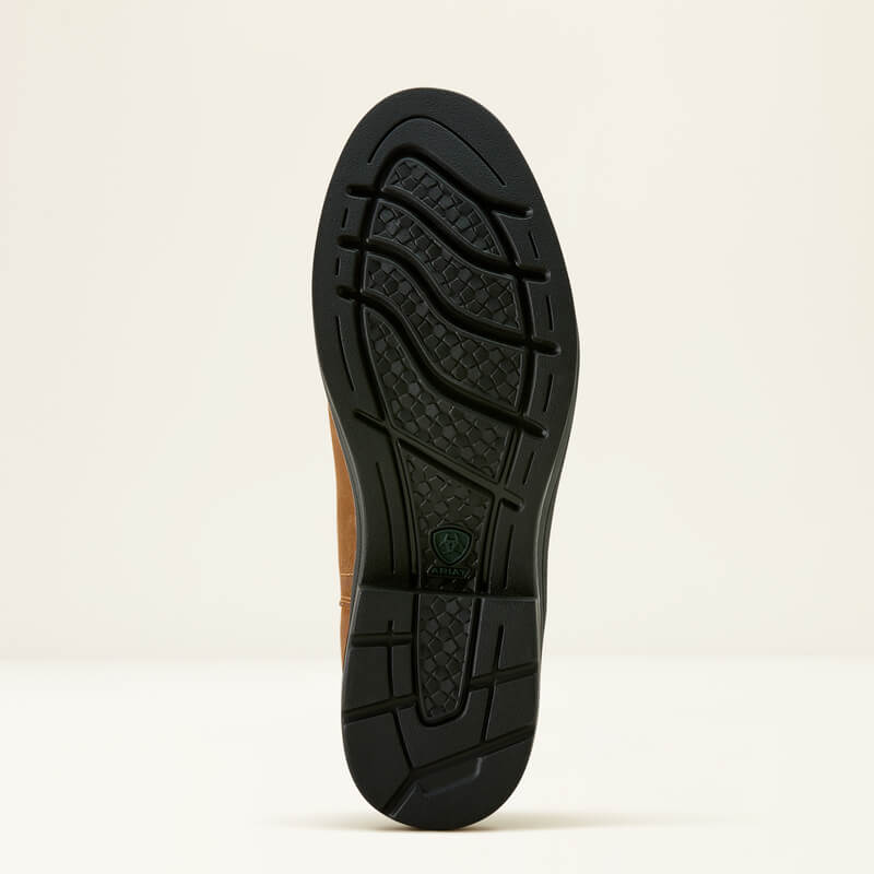 Sole of Ariat Womens Bampton H2O Waterproof Boots in Baked Brown, seen from the bottom.