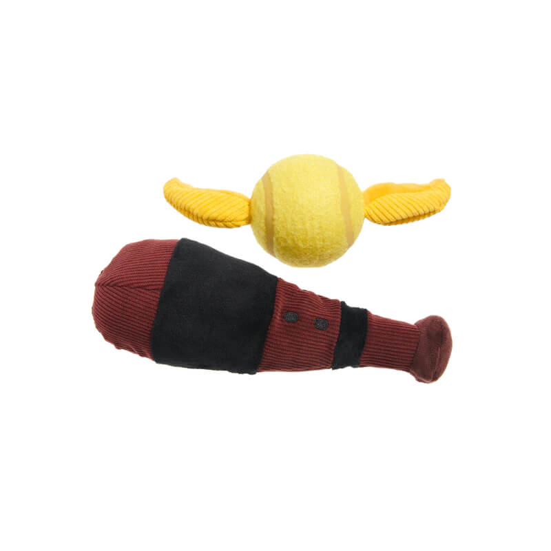 BARK Harry Potter Quidditch Set: yellow winged ball &amp; brown bat dog toys.