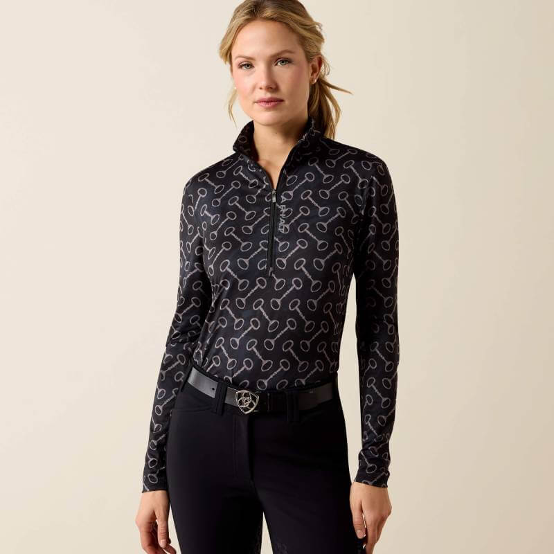 Ariat Womens Lunaveil 1/2 Zip Baselayer Black French Link Print