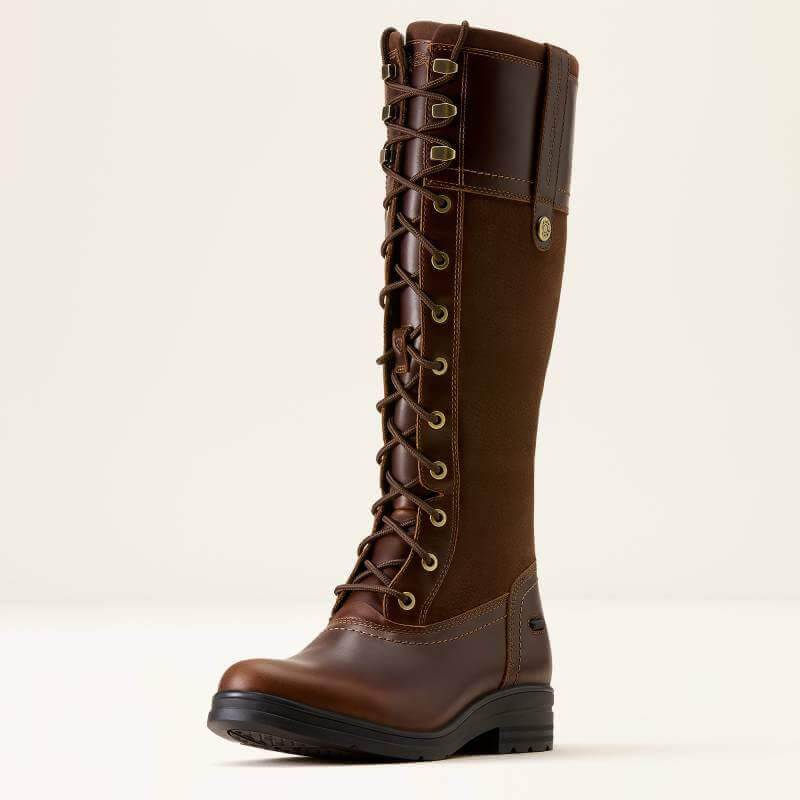 Ariat Womens Wythburn H2O Boots in tobacco brown with laces and zipper for country style.