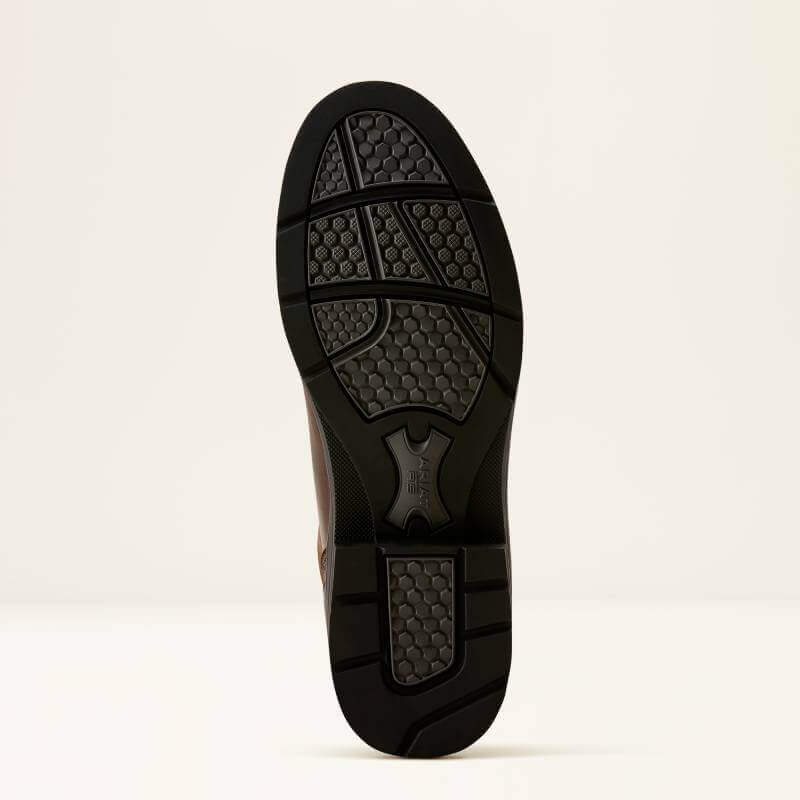 Bottom view of a tobacco brown Ariat Womens Wythburn H2O Boots sole with textured grip patterns.