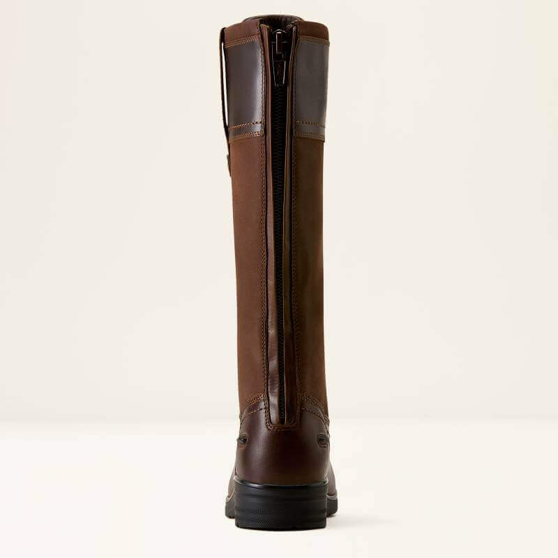 Ariat Womens Wythburn H2O boot in brown, rear zipper view on a plain light background.