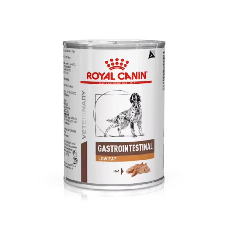 Royal Canin Veterinary Canine GI Low Fat Loaf 12x420g for digestive care diets.
