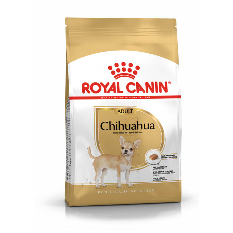 Royal Canin Chihuahua dog food bag provides nutrition for adult Chihuahuas.