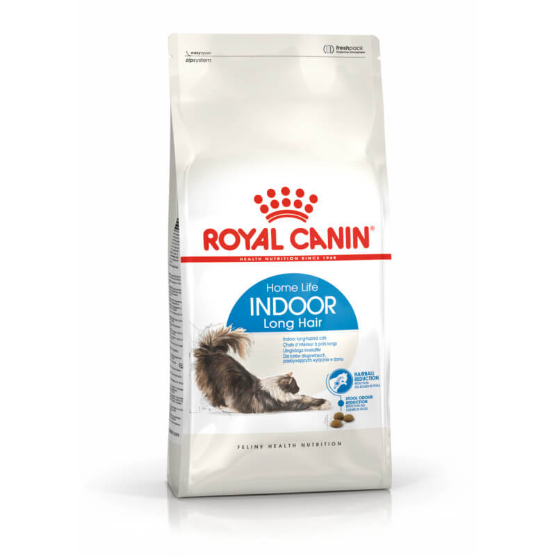 Royal Canin Indoor Long Hair supports digestive health and hairball control for indoor cats.
