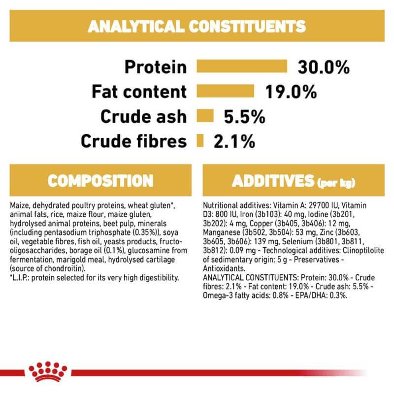 Royal Canin Poodle analytical data & ingredients in a concise chart.