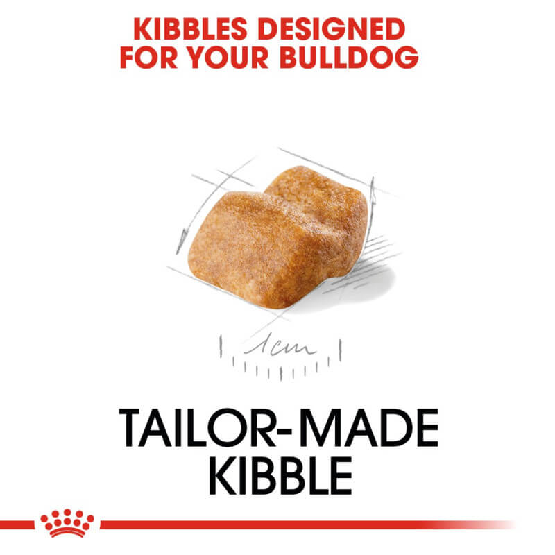 Royal Canin Bulldog Puppy: square kibble for digestive health and joint support.