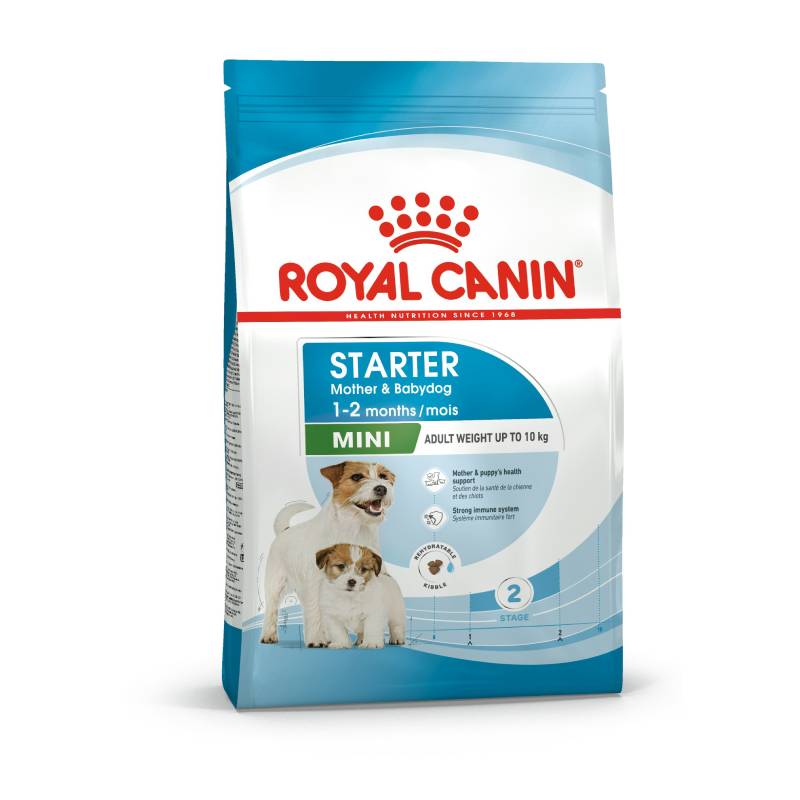 Royal Canin Mini Starter—small dog weaning diet for puppies and adults.