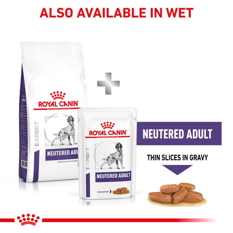 Royal Canin Veterinary Neutered Adult Dry Medium Dog Food for medium breed dogs.