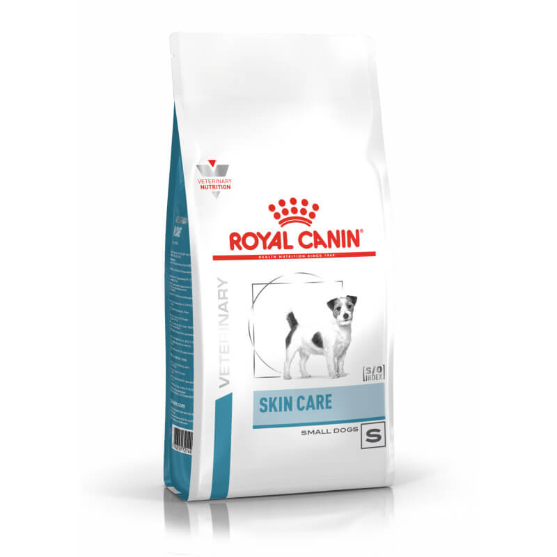 Royal Canin Veterinary Skin Care Small Dog food—ideal for dogs with sensitive skin.