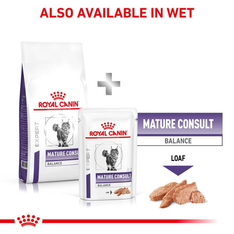 Royal Canin Veterinary Feline Mature Consult Balance supports weight control for mature cats.