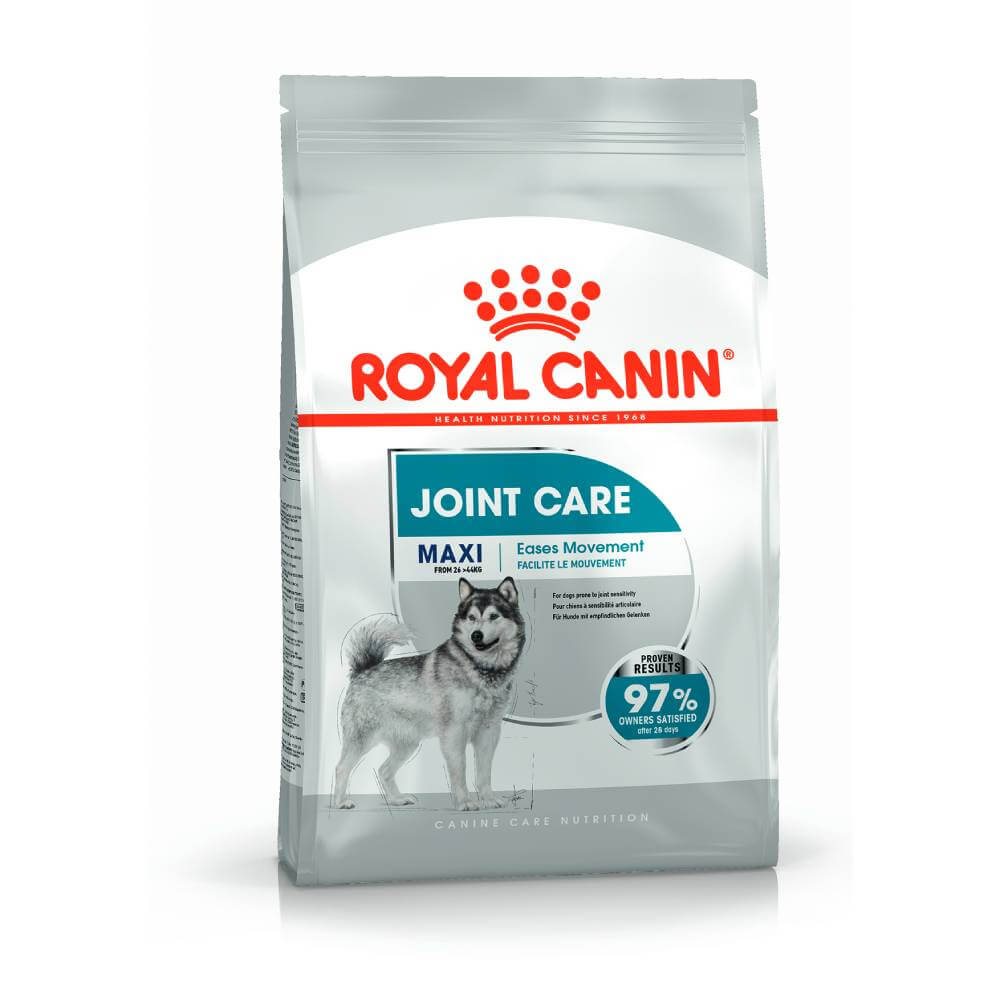 Royal Canin Maxi Joint Care dog food supports joint health in large breed dogs.