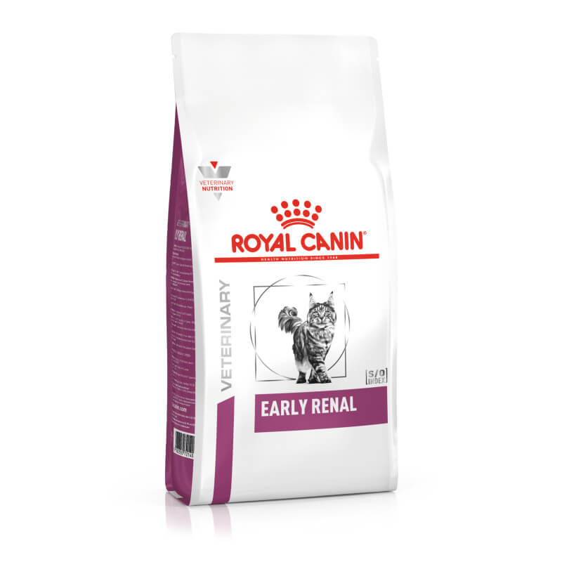 Royal Canin Veterinary Early Renal Adult Dry Cat Food, cat illustration on front of bag.