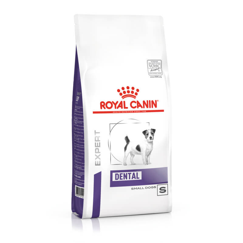 Royal Canin Veterinary Dental Adult Dry Small Dog Food supports small dogs' dental health.