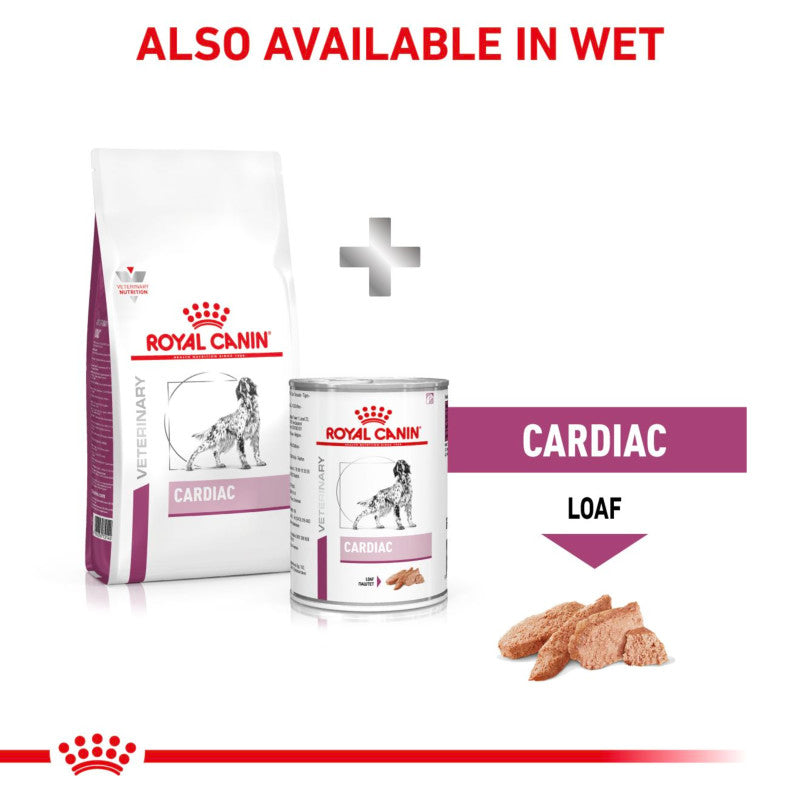 Royal Canin Veterinary Canine Cardiac is available in dry and wet (loaf) forms.