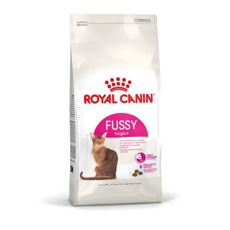 Royal Canin Feline Fussy Exigent, high-protein cat food for selective eaters.