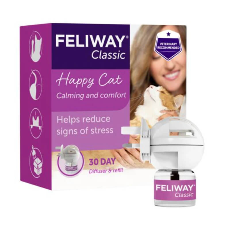 Ceva Feliway Diffuser Starter Pack 48ml for cat stress relief, showing a woman with her cat.
